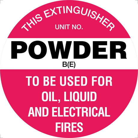Fire Sign - Fire Extinguisher Marker – Powder B(E) White 200mm Disc Poly