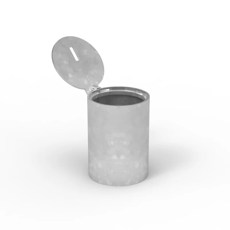 Silver container with a lid on a white background