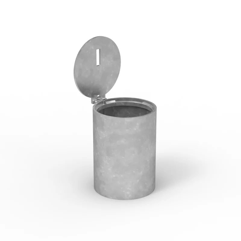 Gray textured canister with open lid on a white background