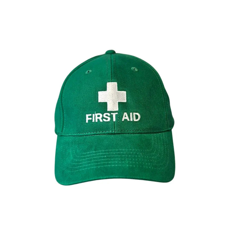 Warden Cap - Green First Aid Officer with Cross and Text