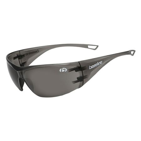 A pair of protective eyewear with a polycarbonate lens and a metal-free dielectric frame.