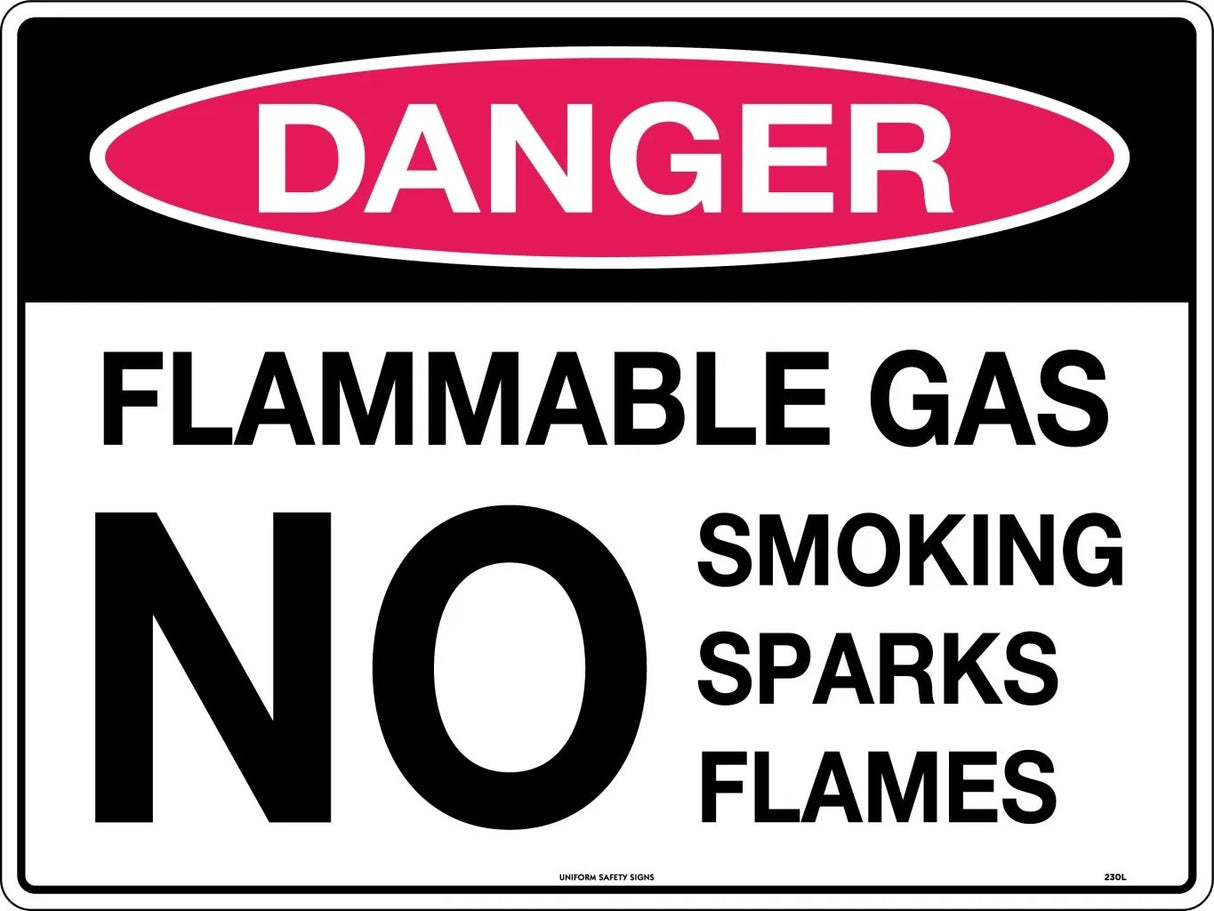 Danger Sign - Flammable Gas No Smoking Sparks Flames Poly