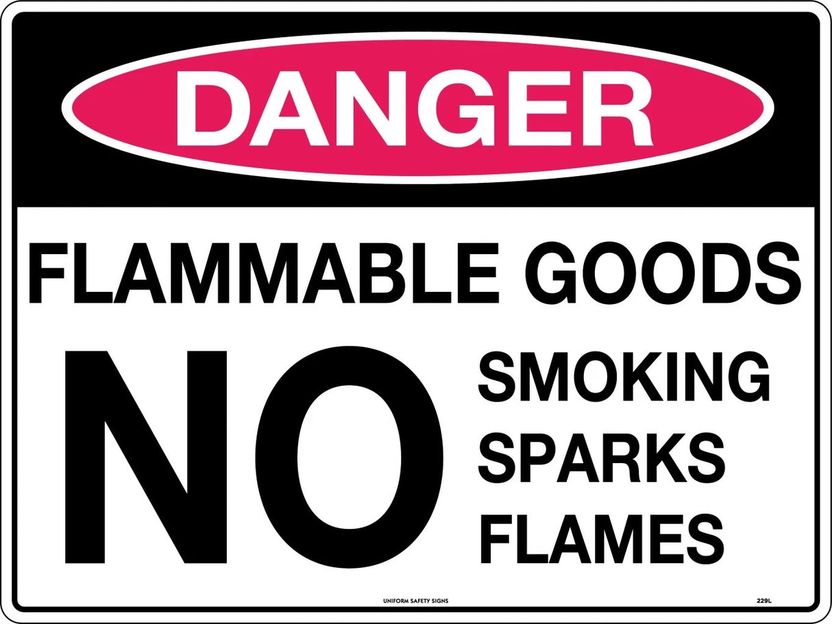 Danger Sign - Flammable Goods No Smoking Sparks Flames Poly
