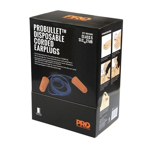 Probullet Disposable Earplugs Corded 100Pk