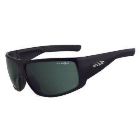 A pair of black gloss frame sunglasses with polarized smoke lenses, featuring a large 8 base lens design.