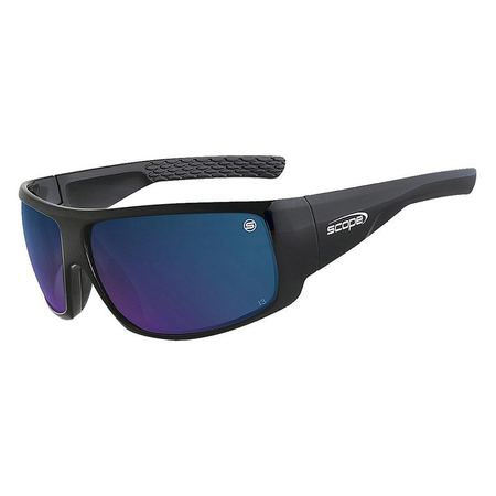 A pair of sunglasses with a gunmetal frame and blue mirror lenses, featuring a large 8 base lens design.