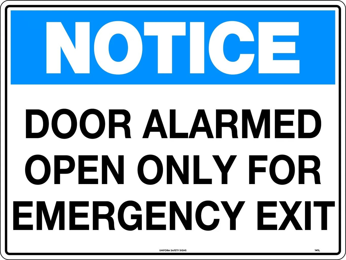 Notice Sign - Door Alarmed Open Only For Emergency Exit Poly