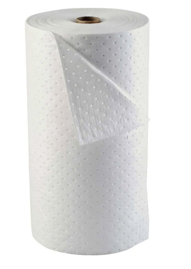 white Oil & Fuel Absorbent Roll standing upright