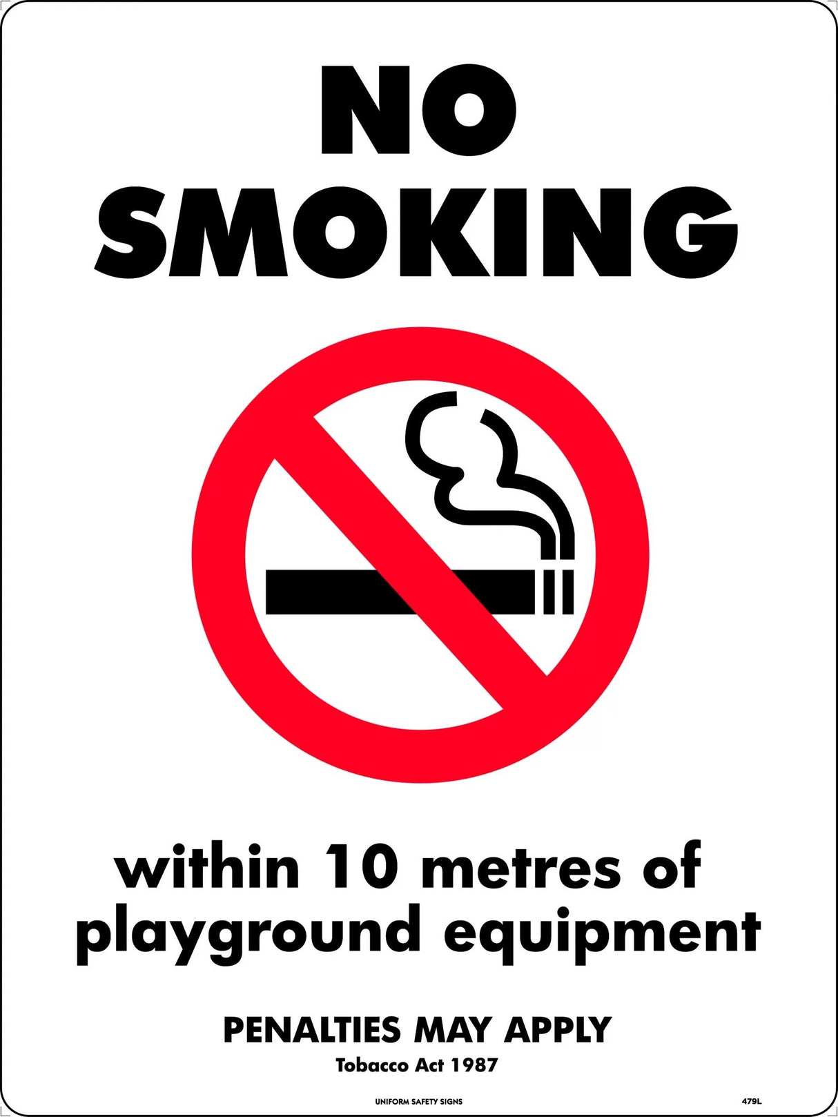Prohibition Sign - No Smoking, Within 10 Metres Of Playground Equipment VIC Standard Metal
