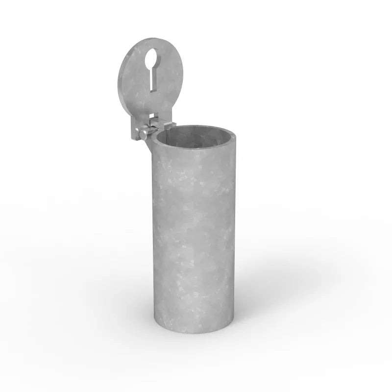 Gray cylindrical container with a lid on a white background