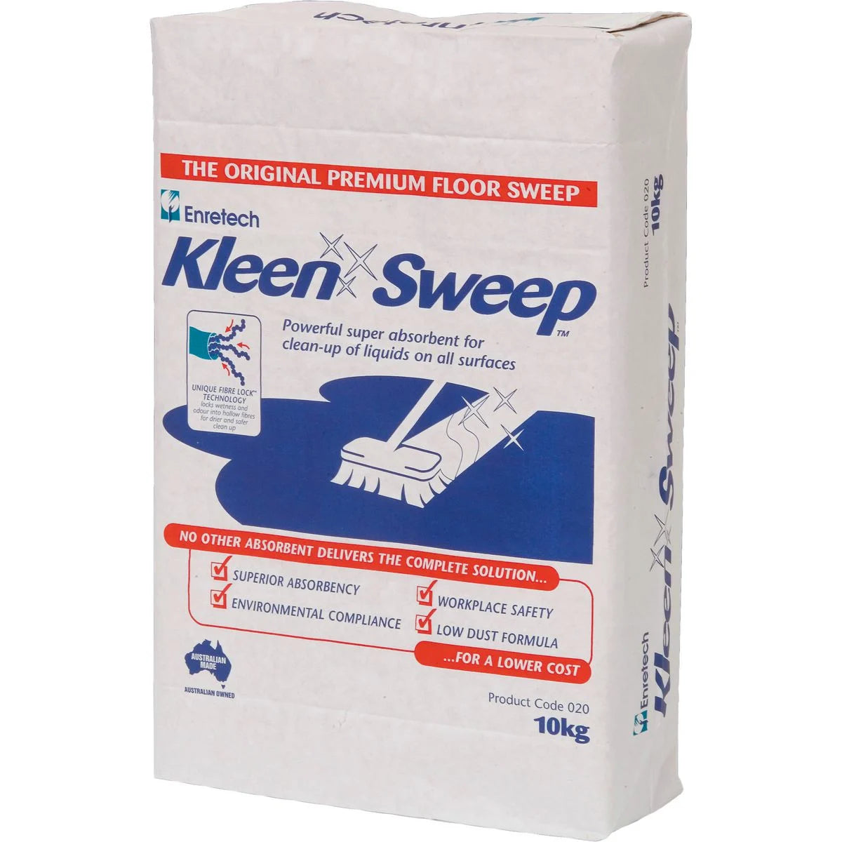 A package of Kleen Sweep spill absorbent, with branding and product information displayed on the front.