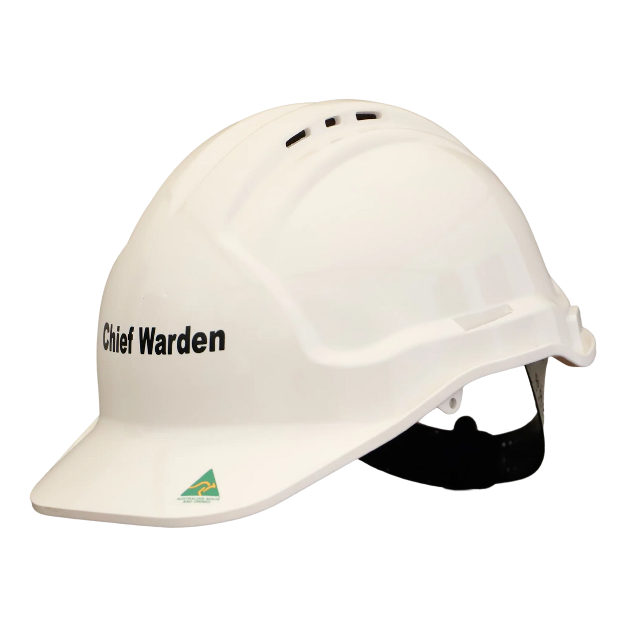 White helmet with 'Chief Warden' text on a white background