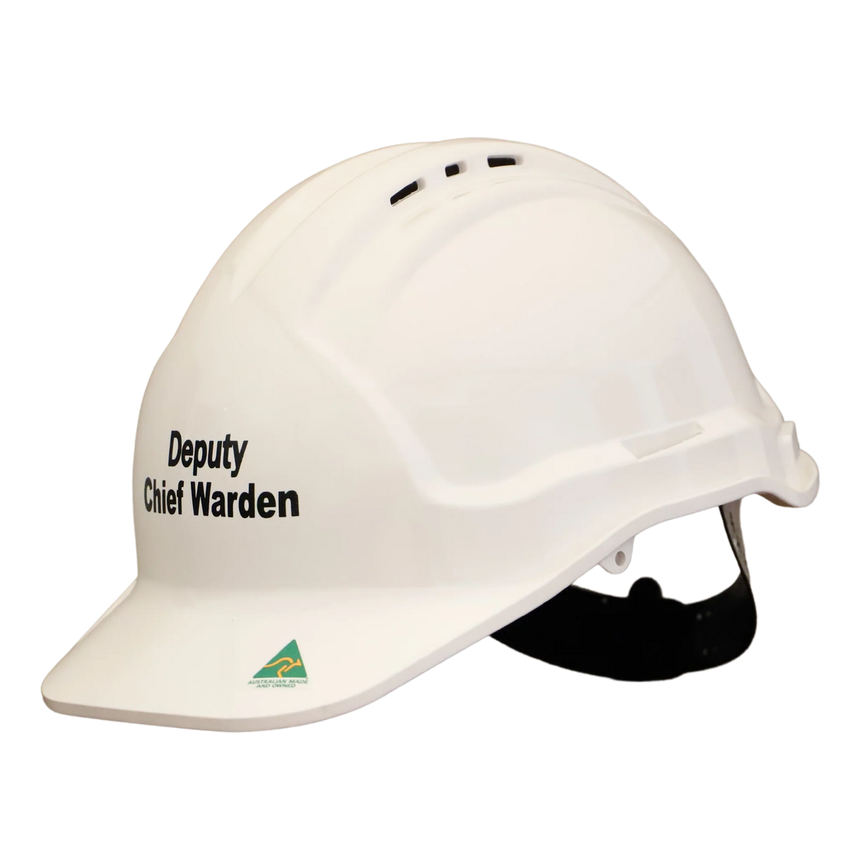 White hard hat with 'Deputy Chief Warden' text on a white background