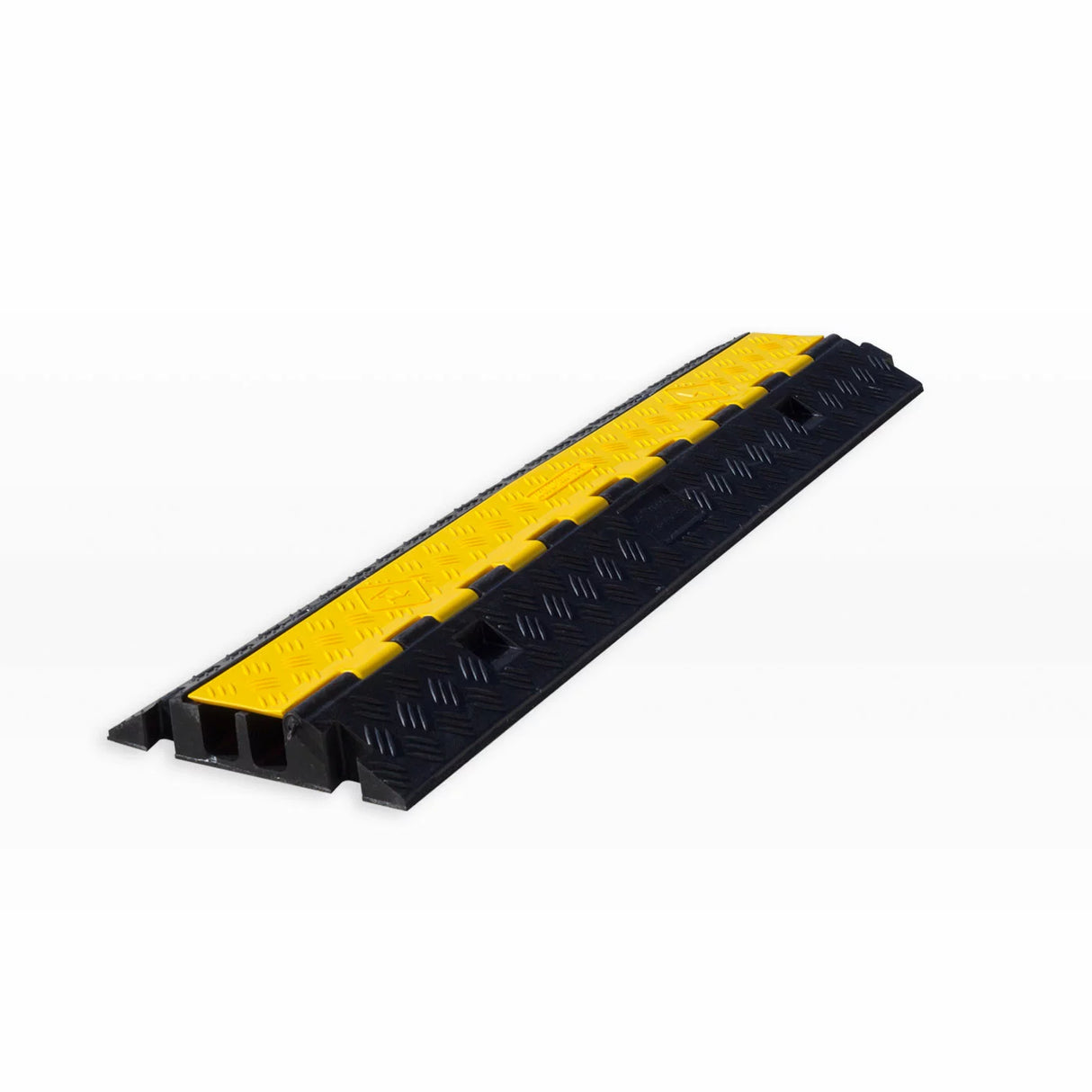 2 Channel Black and yellow plastic cable protector on a white background
