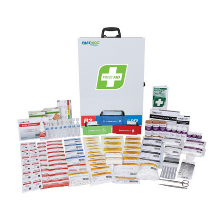 What should be in a workplace first aid kit?