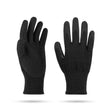 A pair of black safety gloves designed for puncture resistance with a nitrile coated palm for grip.