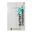 An 18 outlet battery charging cabinet with a white finish, featuring a blue and green lightning bolt design and the brand name 'STOREMASTA' on the front.