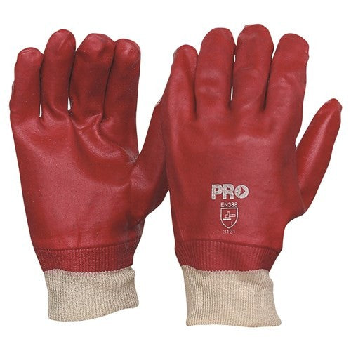 Red PVC Knit Wrist Gloves 27cm 12pk