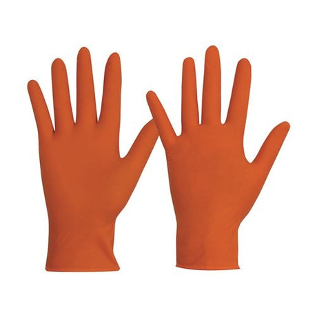 Disposable Nitrile Powder Free Heavy Duty Gloves Orange 100pk