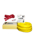 A Hazchem Spill Kit Refill Pack, including yellow absorbent pads, red gloves, goggles, bag of absorbent floor sweep, and other spill response items.