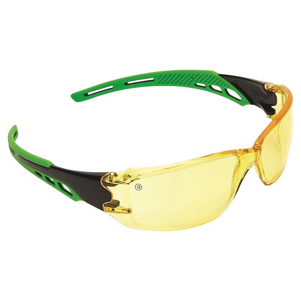 Cirrus Green Arms Safety Glasses Amber A/F Lens 12Pk