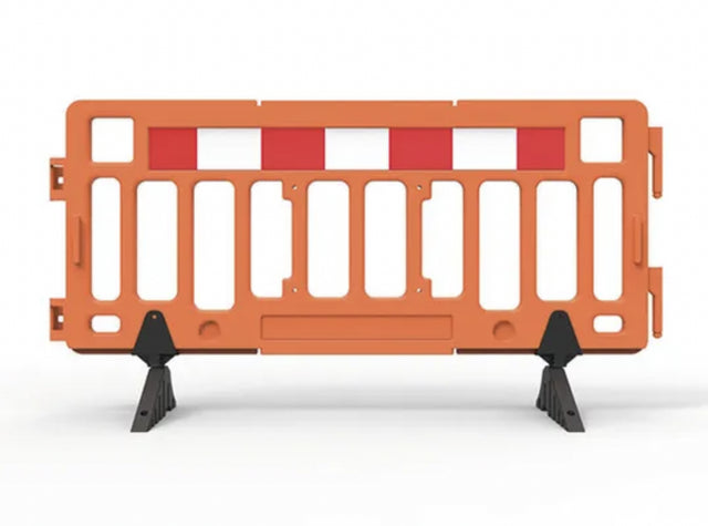 Plastic Fence Barrier with Rubber Foot 2000 x 1000mm-Hi-vis Orange with Reflective Panels