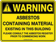 Caution Sign - Warning Asbestos Existing in This Building Metal