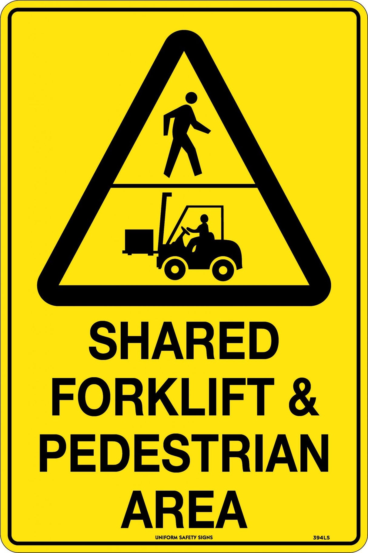 Caution Sign - Shared Forklift & Pedestrian Area (With Picto In Triangle) Metal