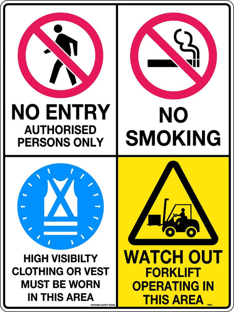 Caution Sign - No Entry / No Smoking / Hi Visibility / Watch Out For Forklifts Poly