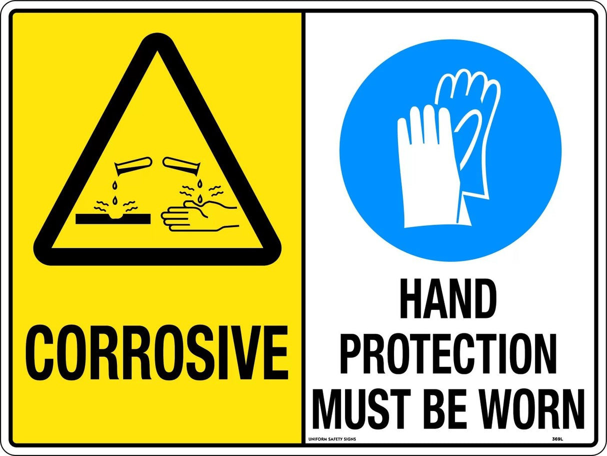 Caution Sign - Corrosive / Hand Protection Must Be Worn Poly