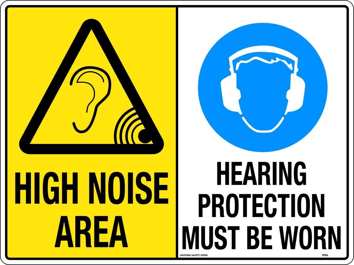 Caution Sign - High Noise Area/Hearing Protection Must Be Worn Metal