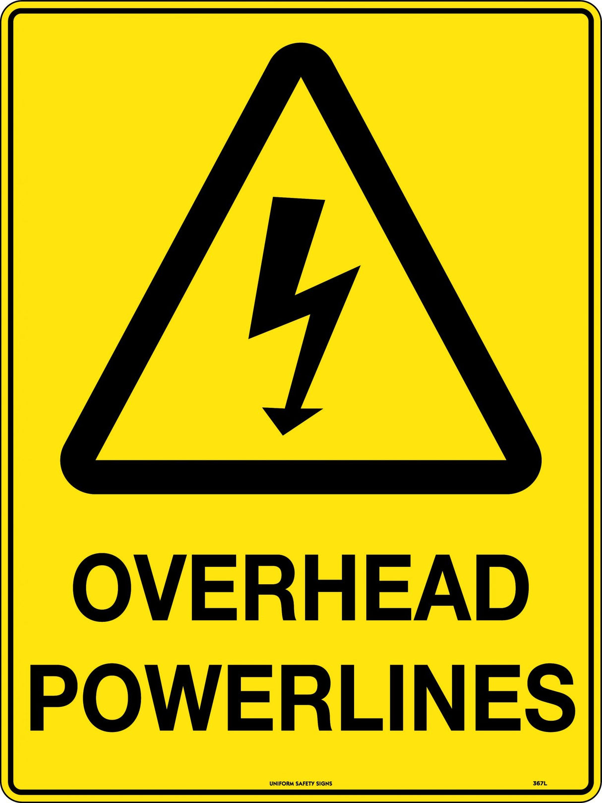 Caution Sign - Overhead Powerlines Poly