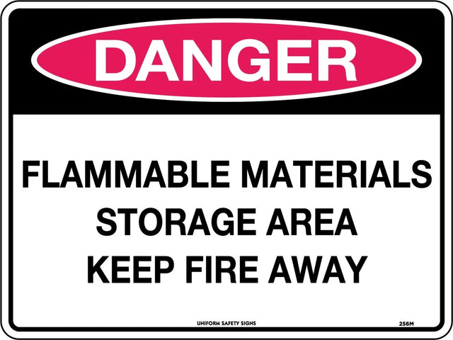 Danger Sign -  Flammable Materials Storage Area Keep Fire Away  Poly