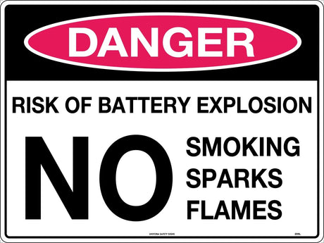 Danger Sign -  Risk of Battery Explosion No Smoking Sparks Flames  Poly