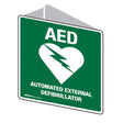 First Aid Sign - White/Green AED with Symbol 3D Wall Sign 225x225mm Poly