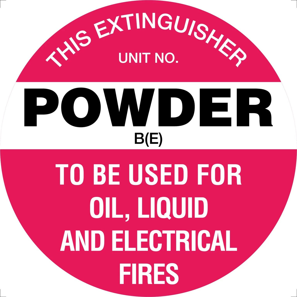 Fire Sign - Fire Extinguisher Marker – Powder B(E) White 200mm Disc Poly