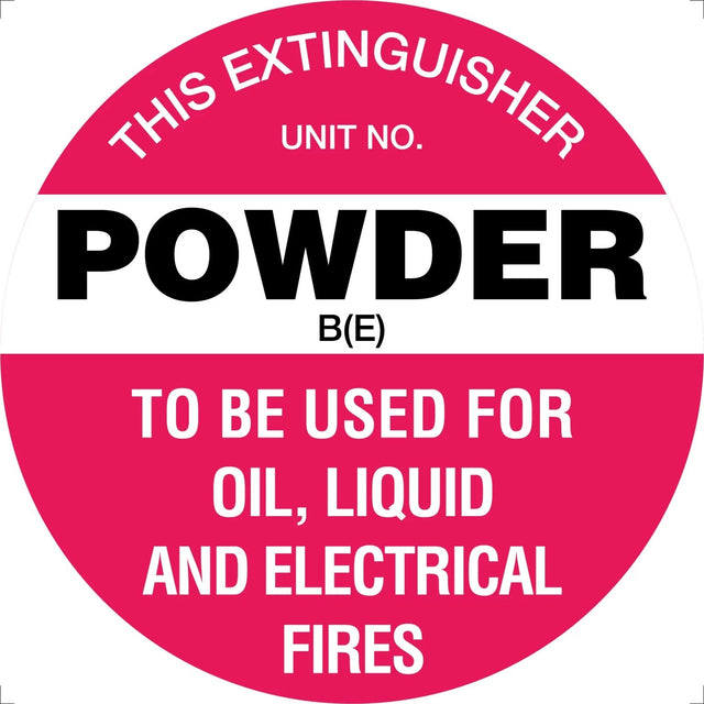 Fire Sign - Fire Extinguisher Marker – Powder B(E) White 200mm Disc Poly