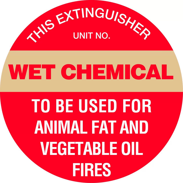 Fire Sign - Fire Extinguisher Marker – Wet Chemical Gold 200mm Disc  Poly