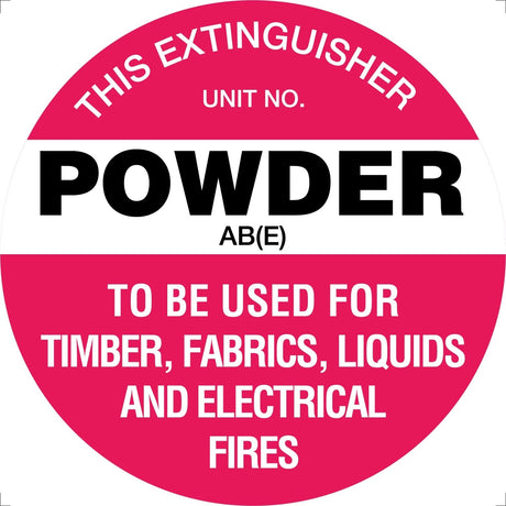 Fire Sign - Fire Extinguisher Marker – Powder AB(E) White 200mm Disc Poly