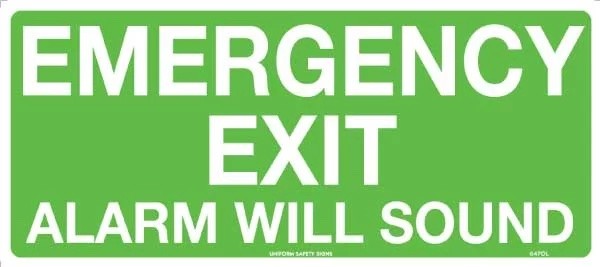 Exit/Entry Sign - Emergency Exit Alarm Will Sound 450x200mm  Luminous