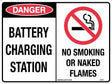 Danger Sign - Danger Battery Charging Station / No Smoking or Naked Flames  Metal