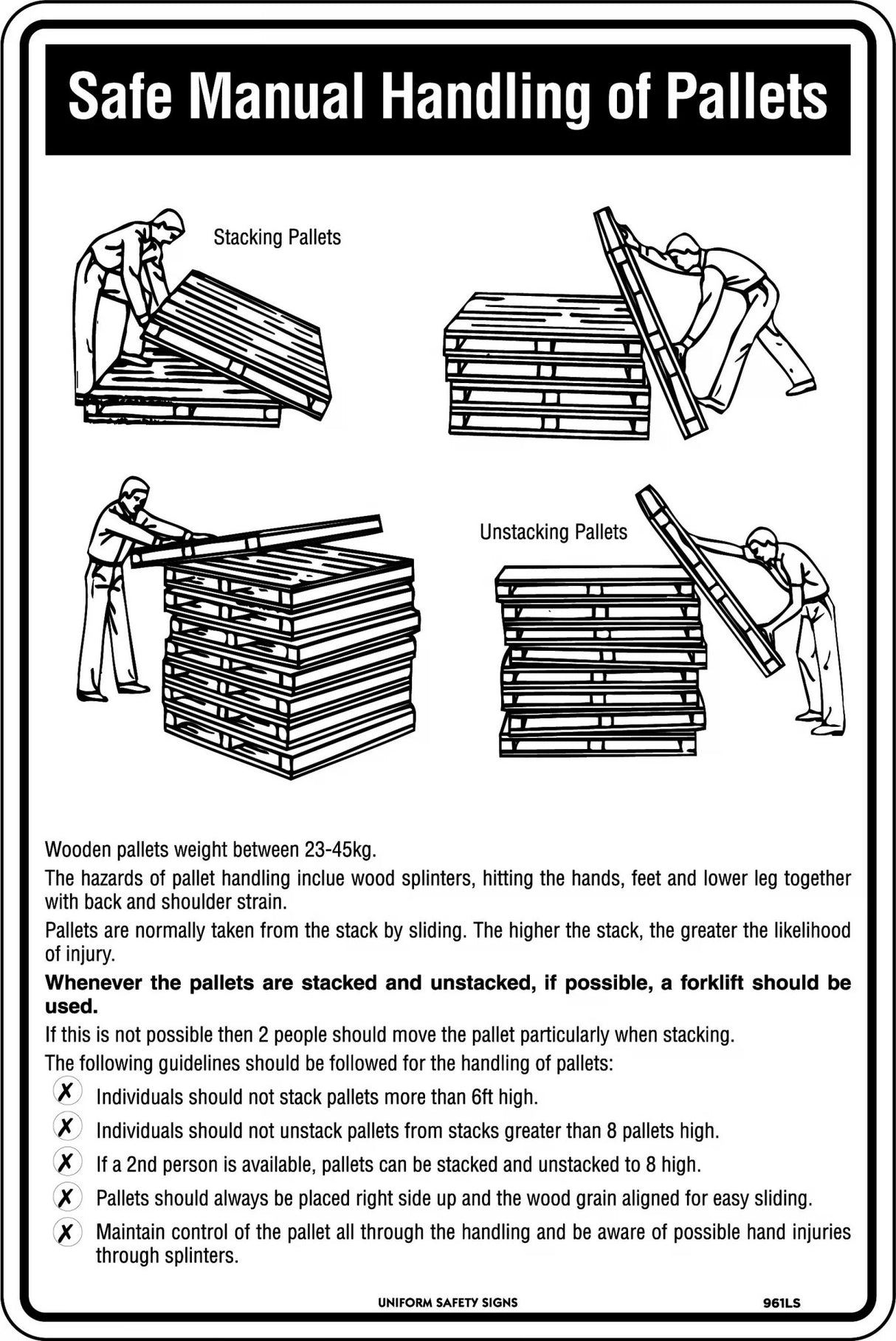 General Sign - Safe Manual Handling of Pallets  Poly