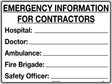 General Sign -Emergency Information For Contractors  Poly