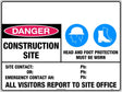 Danger Sign - Danger Construction Site Head and Foot Protection Must Be Worn  Metal