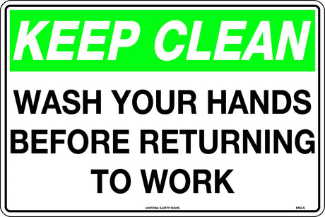 General Sign - Keep Clean, Wash your Hands before Returning to Work  Poly