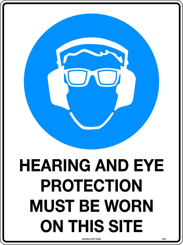 Mandatory Sign - Hearing & Eye Protection Must Be Worn On This Site  Metal