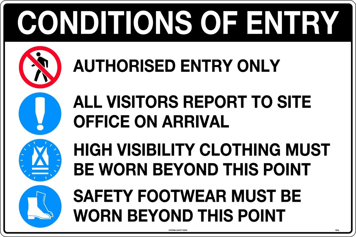 Mandatory Sign - Conditions of Entry Authorised Entry Only with pictos  Metal