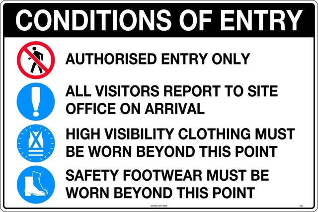 Mandatory Sign - Conditions of Entry Authorised Entry Only with pictos  Metal