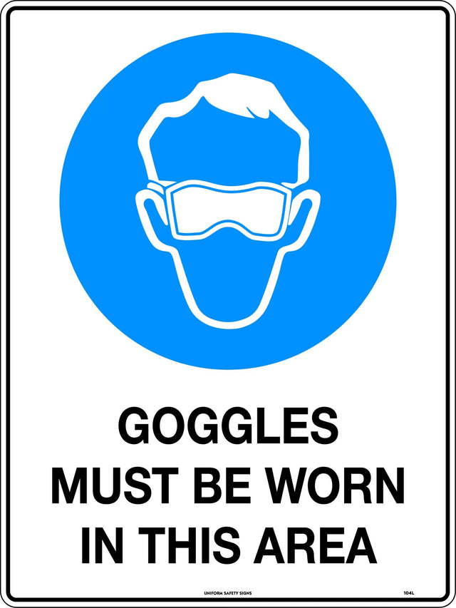 Mandatory Sign -  Goggles Must Be Worn in This Area  Poly