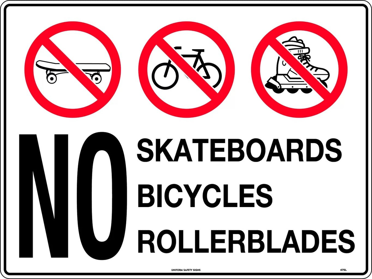 Prohibition Sign - No Skateboards, Rollerblades, Bicycles  Metal